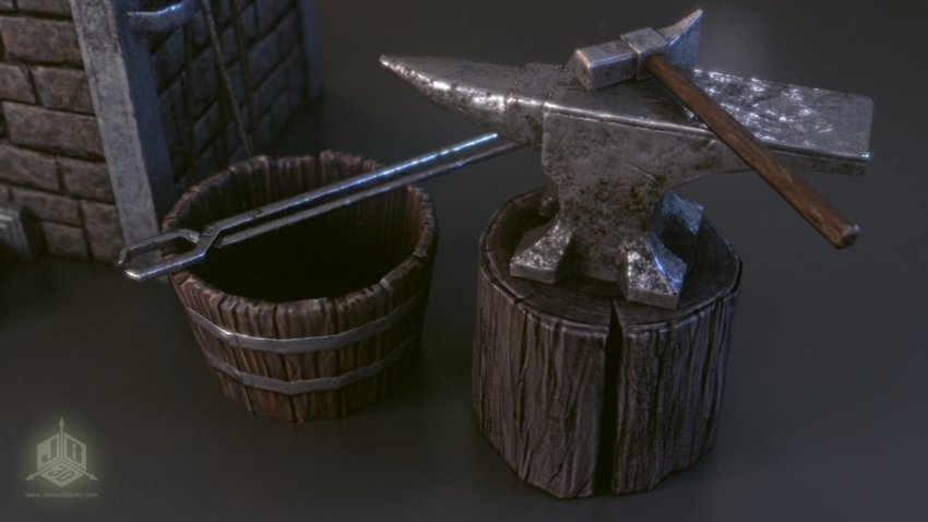 A blacksmiths hammer and anvil.