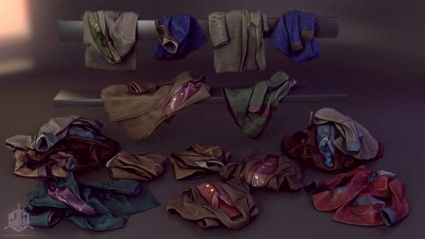 Folded clothes and piles of clothes