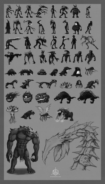 Monster thumbnail concepts and some boss ideas
